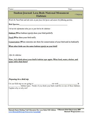 Fillable Online Kbbt Lava Beds Habitats Studentjournal Klamath Basin