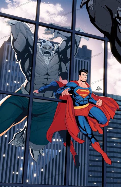 Superman Flying Through The Air Next To A Giant Gorilla In Front Of A