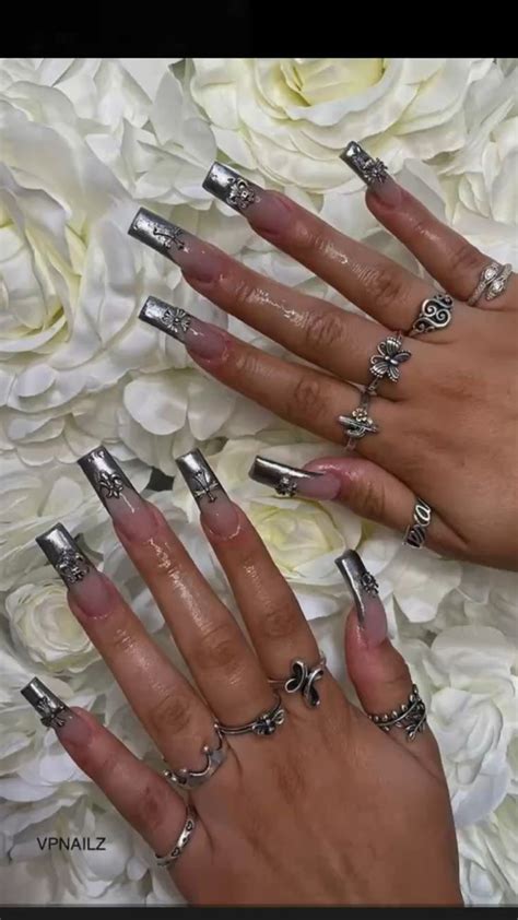 Chrome Heart Nails Silver Nails Arylic Nails Nails