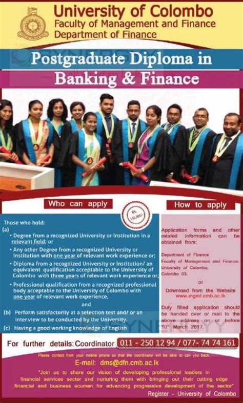 Postgraduate Diploma In Banking Finance From University Of Colombo