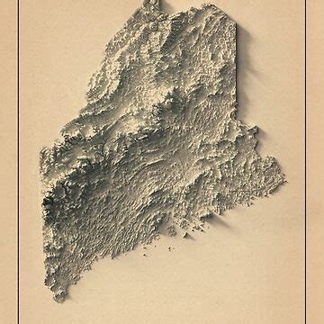 Maine Shaded Relief Map 3D Digitally Rendered Poster For Sale By