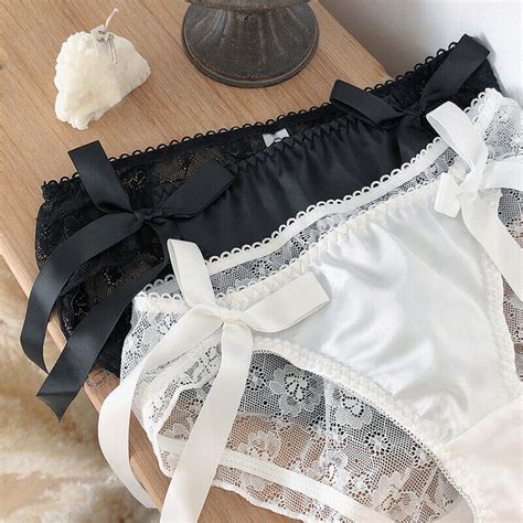 Sexy Japanese Lace Girls Panties Faux Stain Bow Briefs Low Waist