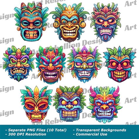 Tiki Mask Clipart Cute Tiki Island Mask Clip Art in PNG Instant ...