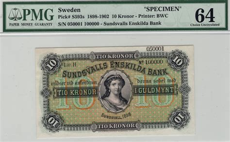 Meyer Eek Auksjon 10 Kronor 1898 Specimen Kv 0