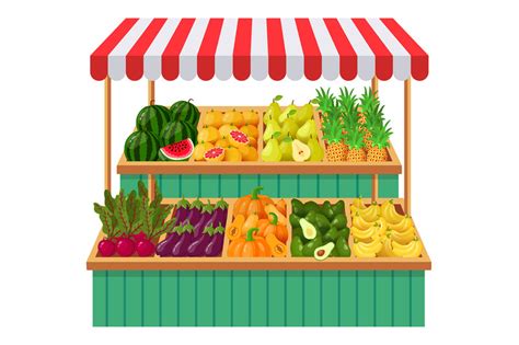 Vegetables Supermarket Stall Fruits Vegetables Wooden Counter Groce