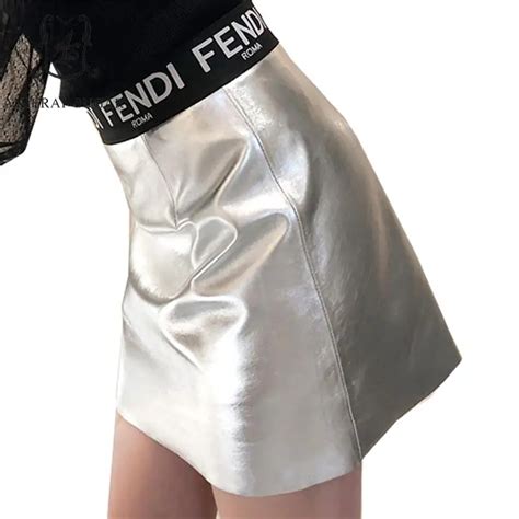 Spring Autumn Sheepskin Genuine Leather Skirts Women Black Silver Sexy