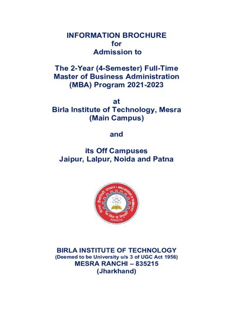 Fillable Online BIT Mesra MBA Admission 2022 Application Form Dates