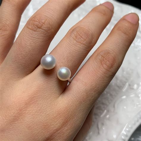 Double pearl ring adjustable pearl ring dainty pearl ring | Etsy