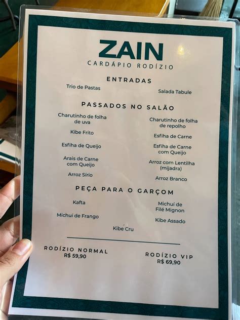 Menu Em Zain Restaurante São Paulo