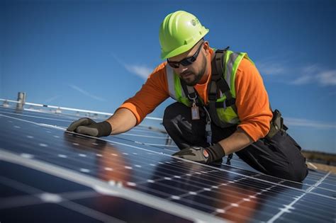 Um Trabalhador Instalando Pain Is Solares Em Um Telhado Foto Premium