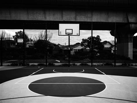 Monochrome Photo of Basketball Court · Free Stock Photo