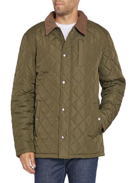 IZOD Men's Quilted Barn Jacket With Corduroy Collar Olive Medium ...