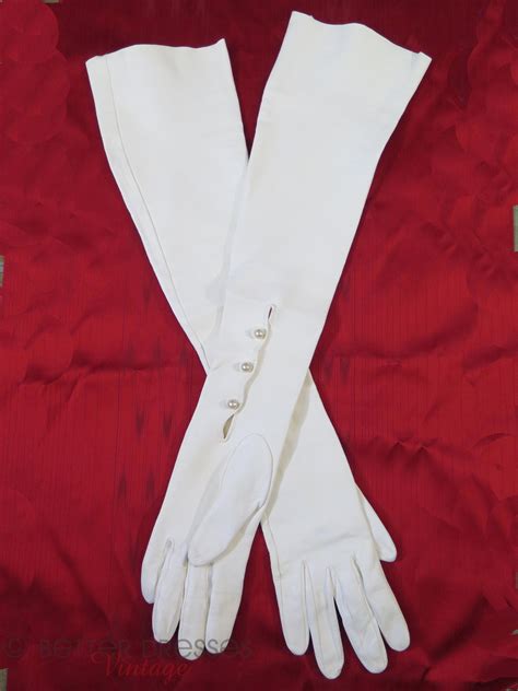 50s White Kid Leather Opera Gloves Better Dresses Vintage