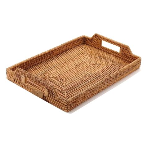 Rattan Serving Tray With Handles Hand Woven Decorative Tray For