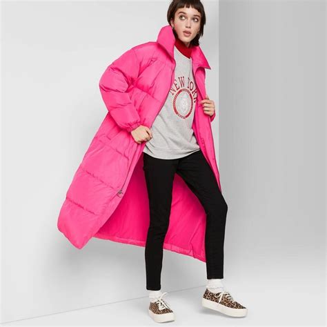 Womens Long Sleeve Zip Up Puffer Jacket Wild Fable Pink Xs Pink