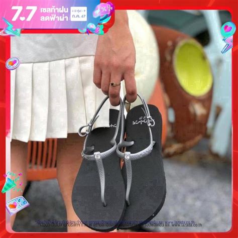HOT CHO I CE รองเทาแตะรดสนหญง ดำรดสนเงน เพชร2 รองเทาแตะยางพารา