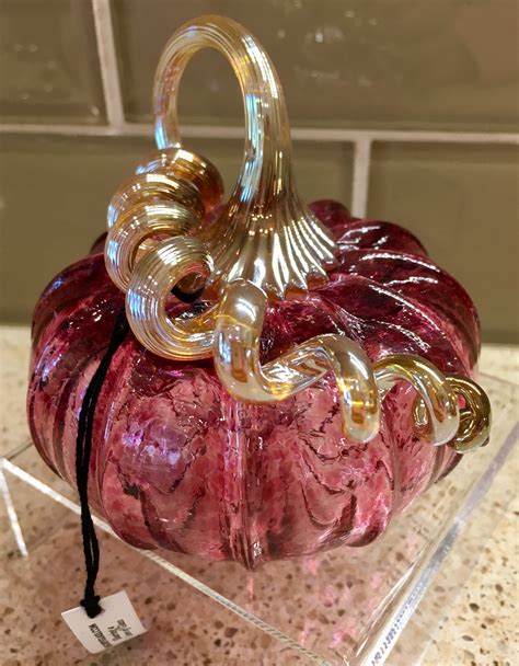 Small 2017 Hand Blown Pink Glass Pumpkin By Gregory Tomb Purchased At