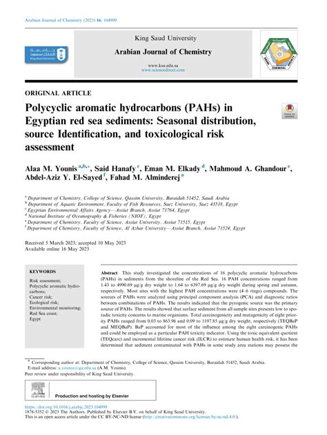 Pdf Polycyclic Aromatic Hydrocarbons Pahs In Egyptian Red Sea