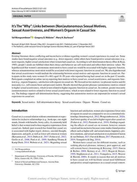 It’s The “why” Links Between Non Autonomous Sexual Motives Sexual Assertiveness And Women’s