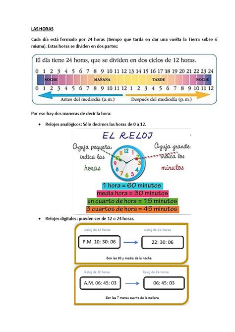 Las Horas Primaria Matematicas Y Su Didactica Ii Las Horas Cada D A