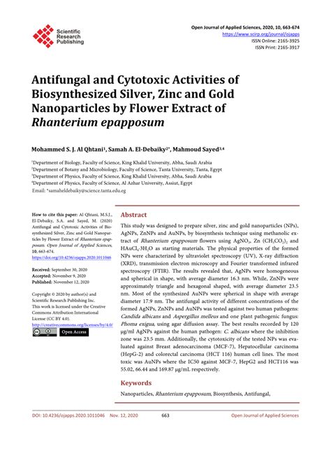 Pdf Antifungal And Cytotoxic Activities Of Biosynthesized Silver