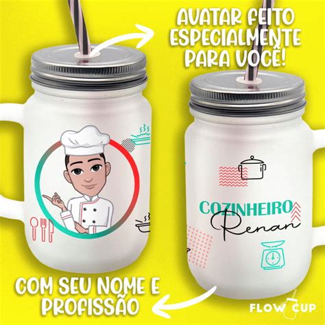 Copo De Vidro Cozinheiro Mason Jar Seu Avatar Elo