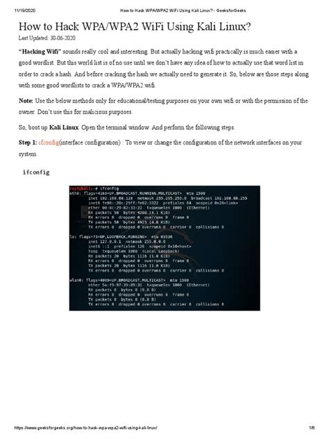 How To Hack Wpa Wpa2 Wifi Using Kali Linux Geeksforgeeks Pdf Wi Fi Networks