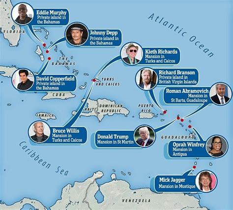 Map Of Island S Owned By Celebrities In The Caribbean Bahamas Island