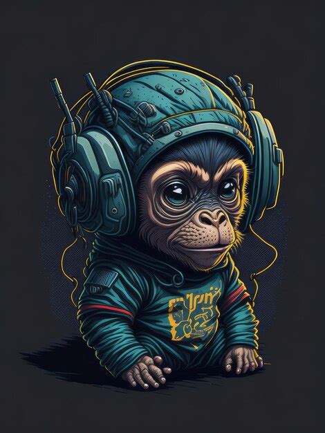 Premium Ai Image Baby Cute Monkey Wearing Headset Ai Generative