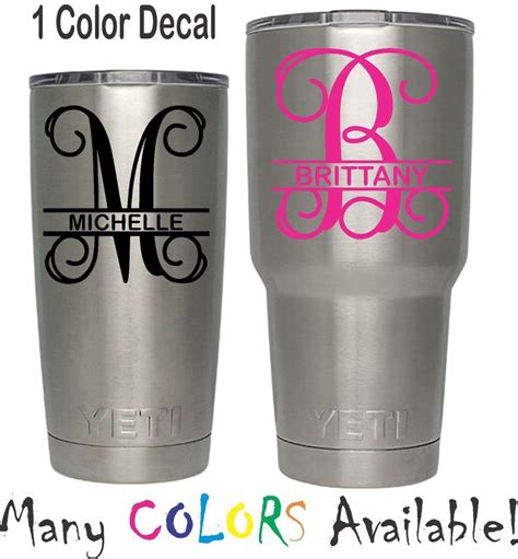 Split Initial Vine Monogram Name Decal For Yeti Rambler Tumbler 20oz