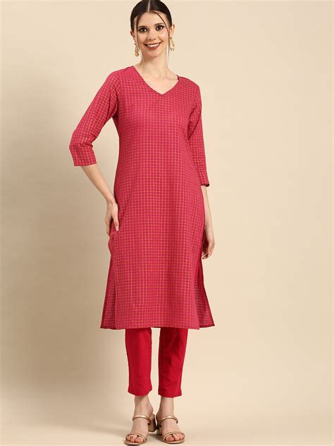 Buy Anouk Women Pink And Yellow Checked Pure Cotton Kurta Kurtas For Women 17100808 Myntra