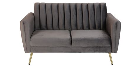 Buy Fidel Velvet Seater Sofa In Fossil Grey Colour Online Mid