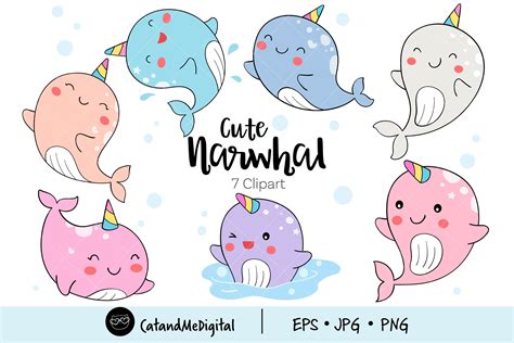 Cute Narwhal Clipart Graphic by CatAndMe · Creative Fabrica