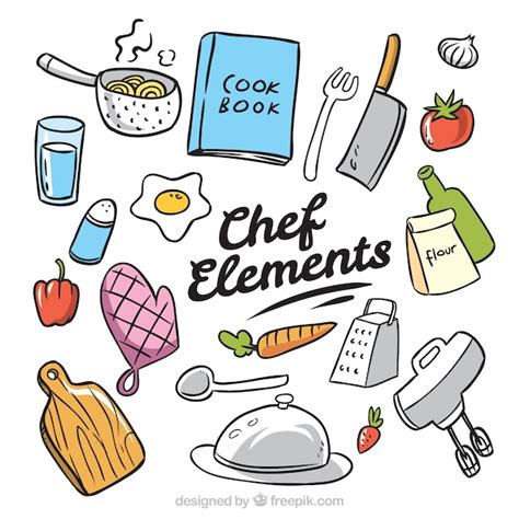 Pack Dibujado A Mano De Elementos De Chef Vector Gratis