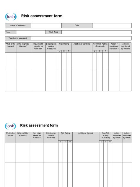 Iosh Risk Assessment Project Template Pdf