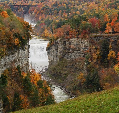 Letchworth State Park - From Inspiration Point with Middle Falls, Upper