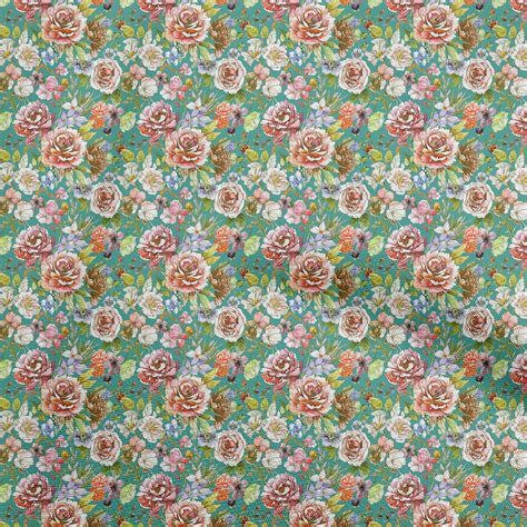 Oneoone Georgette Viscose Teal Green Fabric Florals Diy Clothing