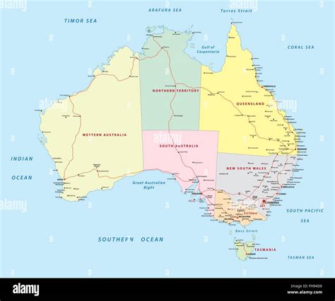 Australia road and administrative map Stock Vector Image & Art - Alamy