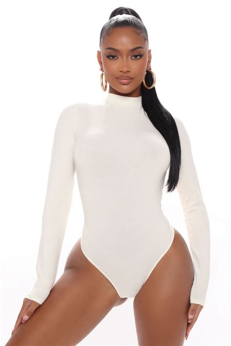 Melanie Mock Neck Bodysuit Cream Fashion Nova Basic Tops