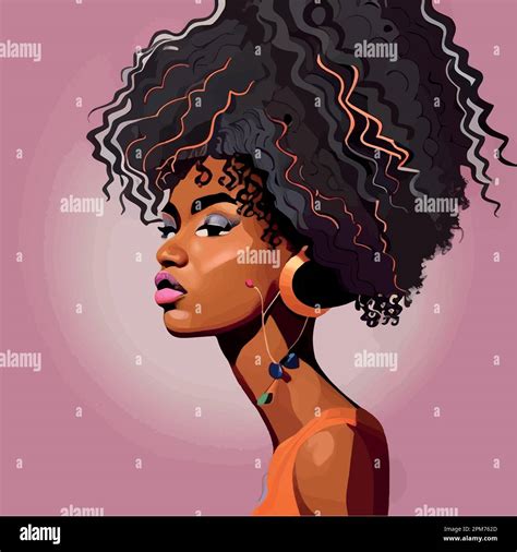 Black Afro African American Girl Woman Lady Vector Illustration Portrait Head Face Curly Natural