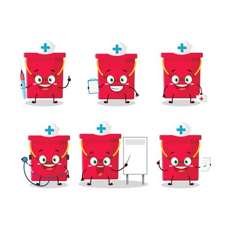 médico profesión emoticon con rojo Cubeta dibujos animados personaje