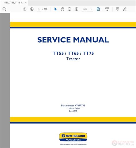 New Holland TT55 TT65 TT75 Tractor 47899733 Service Manual