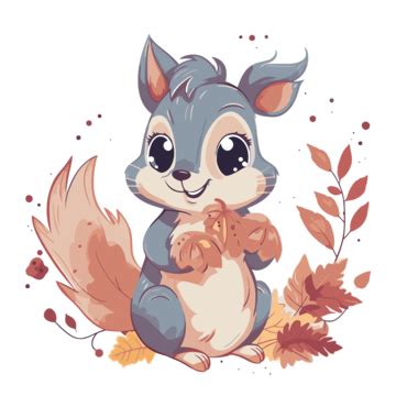 Squirrel Clipart Cartoon Squirrel With Autumn Leaves Vector, Squirrel ...