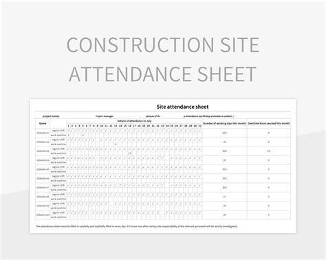 Free Construction Site Attendance Sheet Templates For Google Sheets And