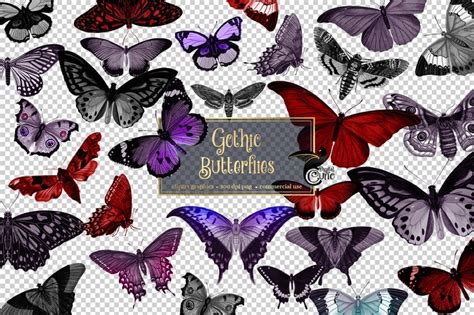 Gothic Butterflies Clipart Vintage Butterfly Clip Art Etsy