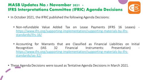 MASB Updates No 1 November 2021 IFRS Interpretations Committee IFRIC