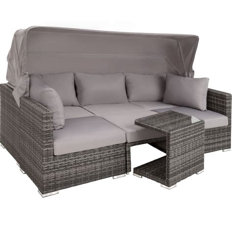 Tlg Alu Poly Rattan Lounge Set Mit Sonnendach Gartenm Bel