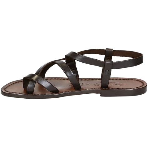 Damen Riemchen Sandalen Aus Dunkelbraunem Leder In Italien Von Hand