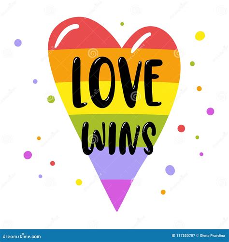 Gay Pride Lettering On A Rainbow Heart Inscription Love Wins LGBT Rights Concept Stock Vector