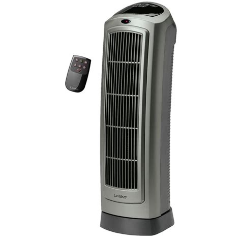 Lasko 1500W Ceramic Tower Space Heater with Remote, 5538, Grey ...